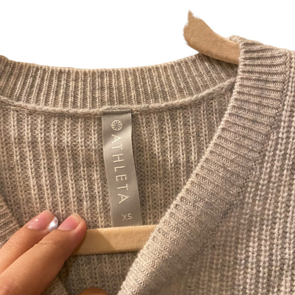 Athleta Tunin Knit Cream Ivory Wool Cashmere Sweater XS Soft Crewneck - Picture 4 of 5